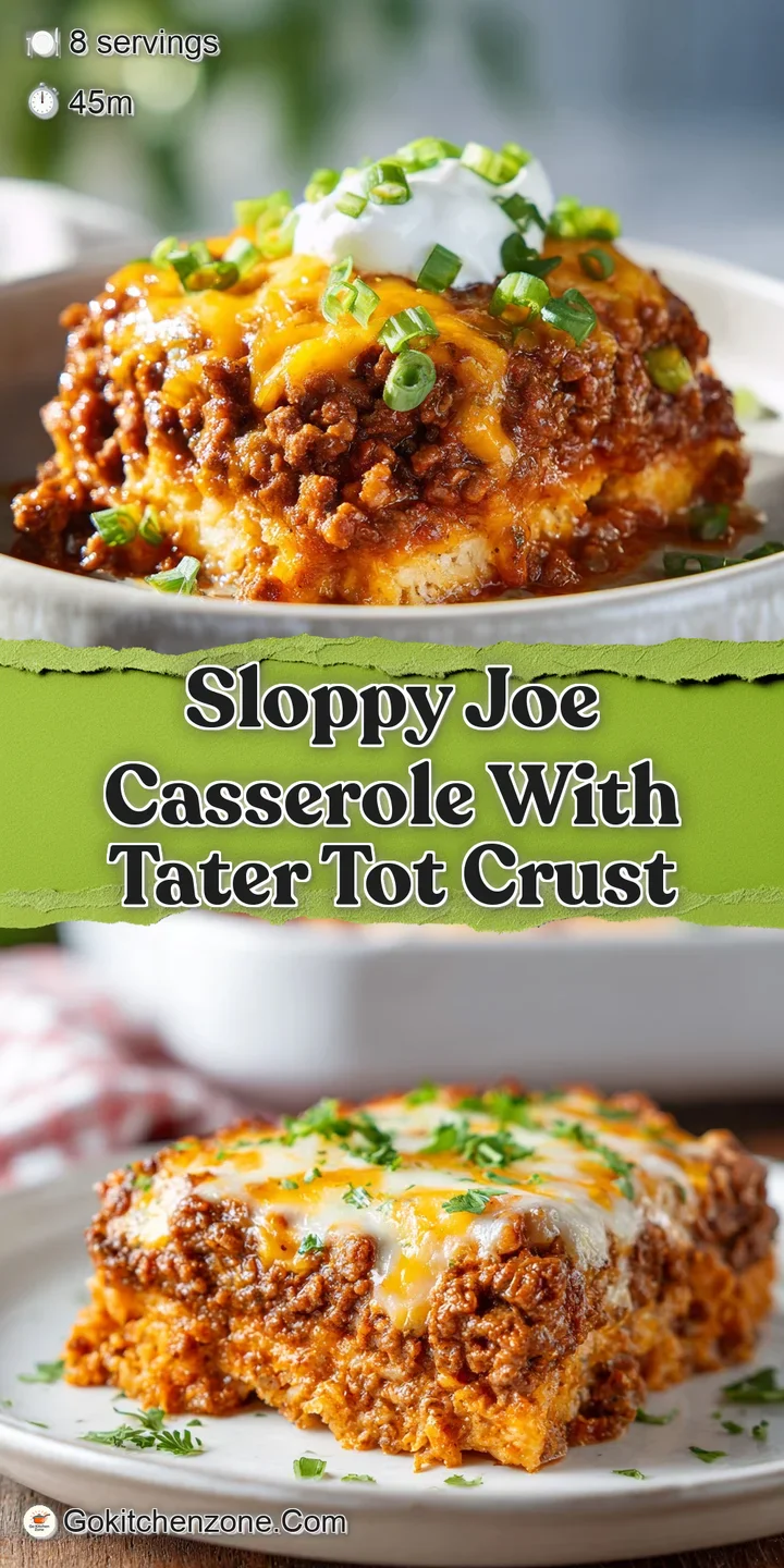 Close-up of a forkful of Sloppy Joe casserole, revealing the steamy, savory filling and perfectly browned tater tots.