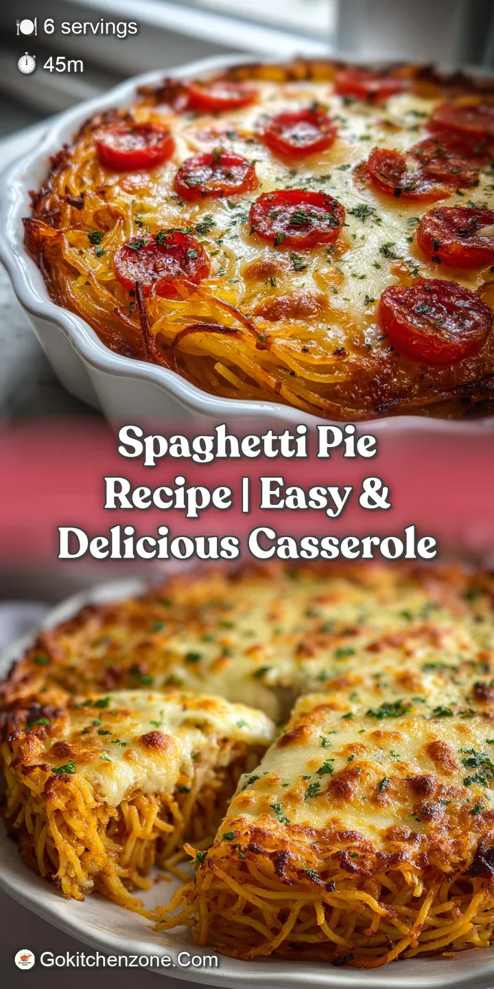 Close-up of baked spaghetti pie showing browned, bubbling cheese and perfectly textured pasta. A delicious and tempting pe...