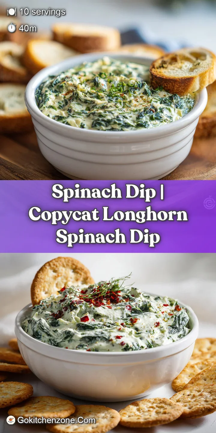 Close-up: Creamy spinach dip with a golden, blistered crust. Glistening surface hints at garlic, herbs, and melted cheese ...