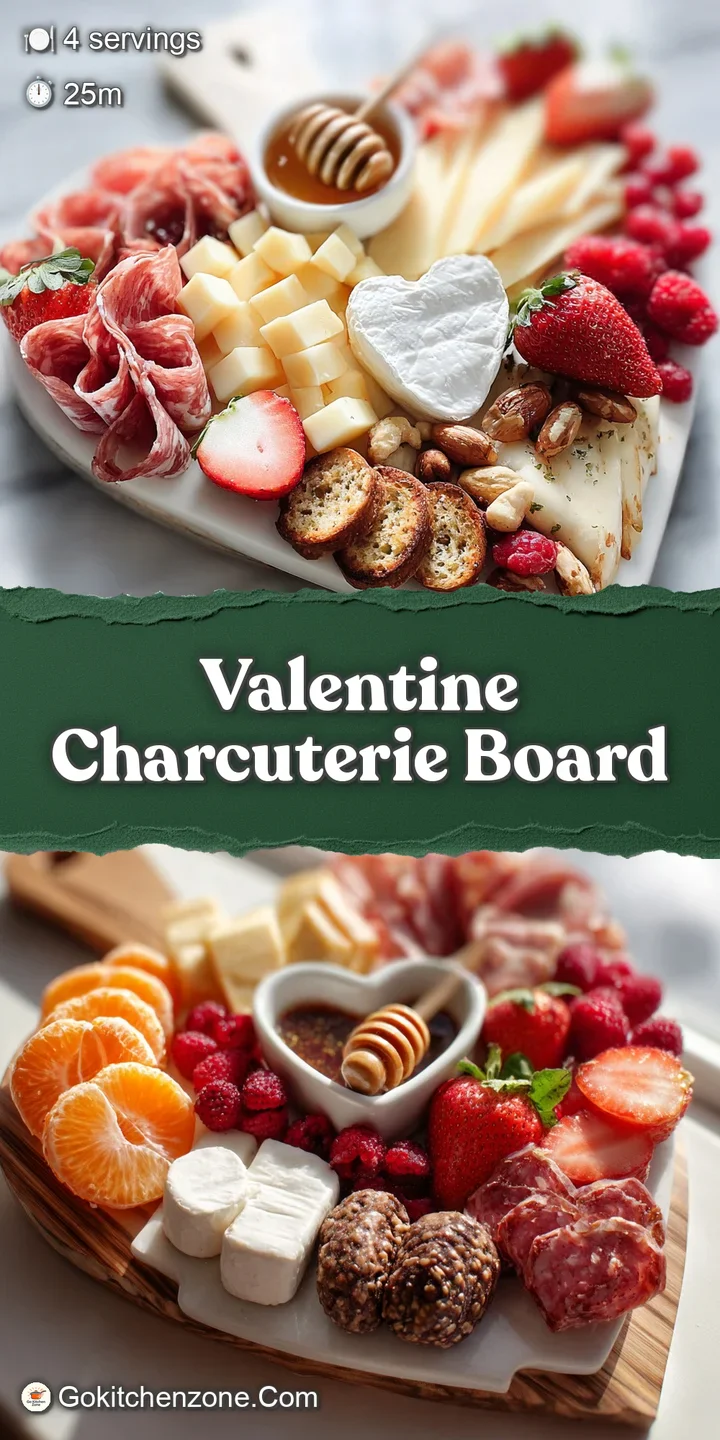 Close-up of a heart-shaped cheese, glistening grapes, and rich chocolate squares on a Valentine's Day charcuterie spread.
