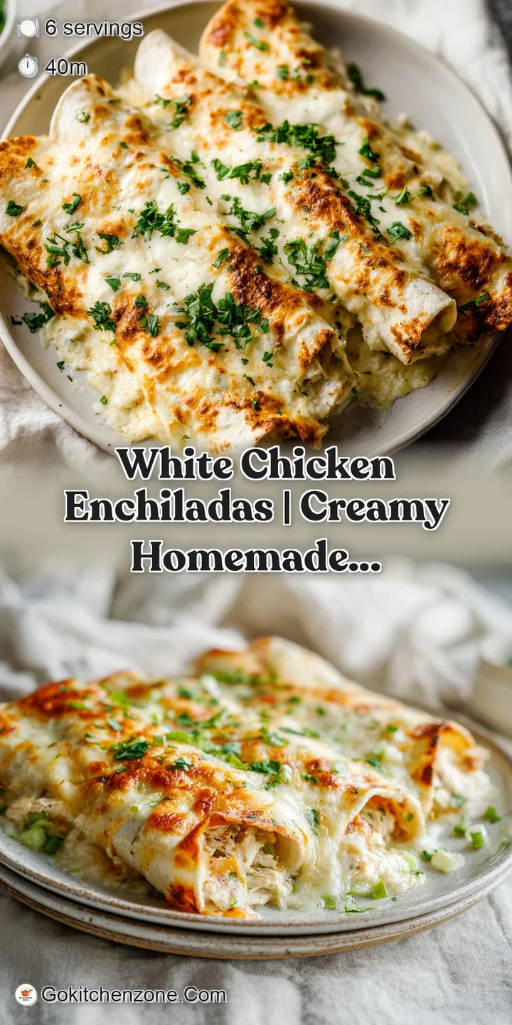 Close-up of a fork-tender chicken enchilada swirled with rich, creamy sauce and sprinkled with cheese.