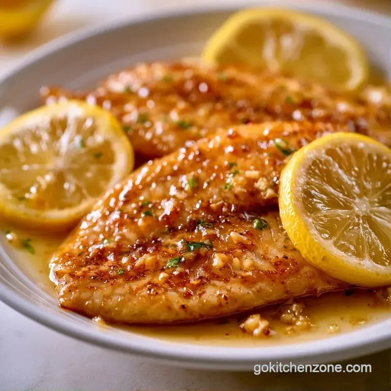 Elegant plating of golden-brown fish fillets paired with vibrant green asparagus and a fresh slice of lemon.