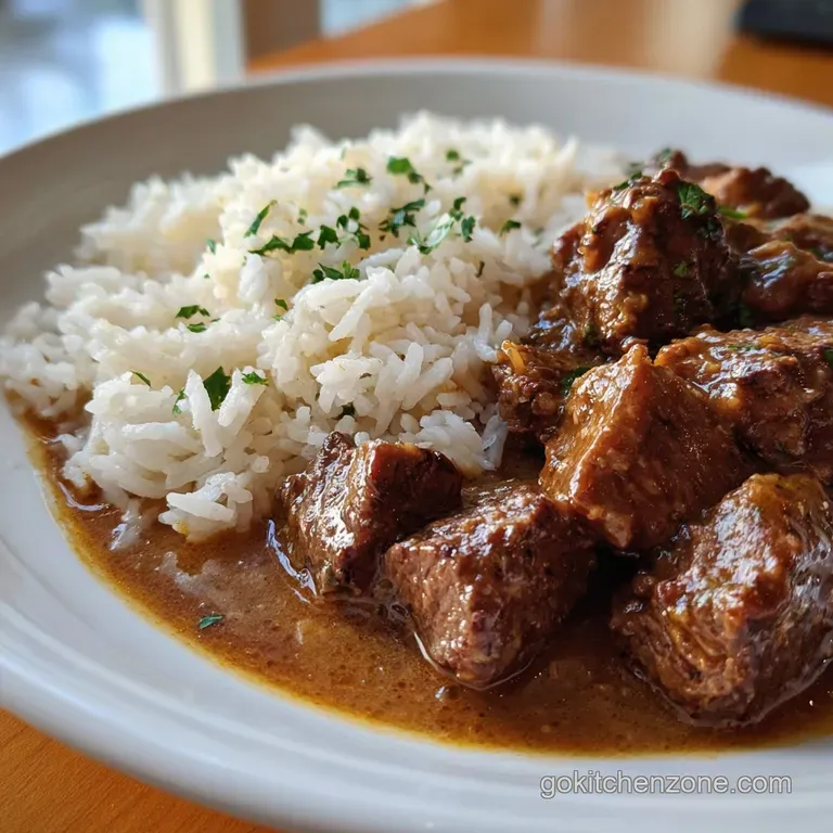Beef Tips and Rice with Gravy