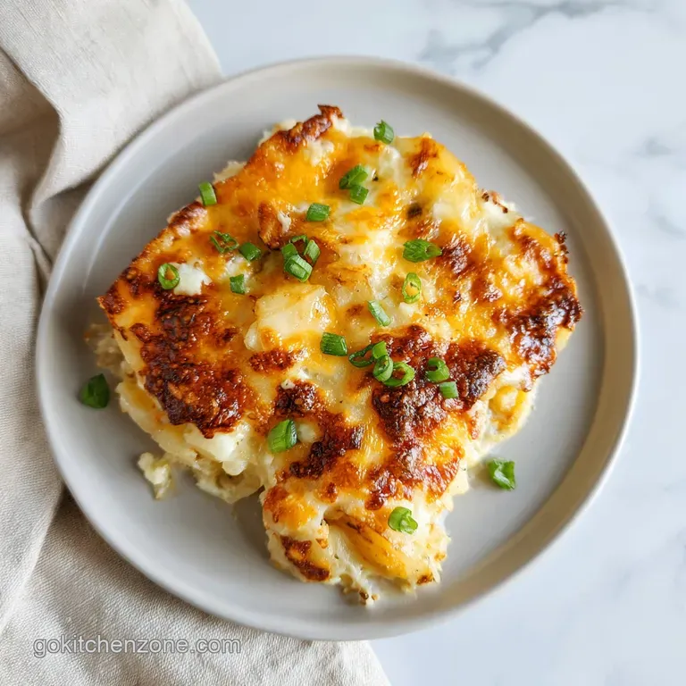 Creamy potato gratin glistening on a plate, sprinkled with fresh parsley. Tender, golden-brown edges hint at rich, cheesy ...