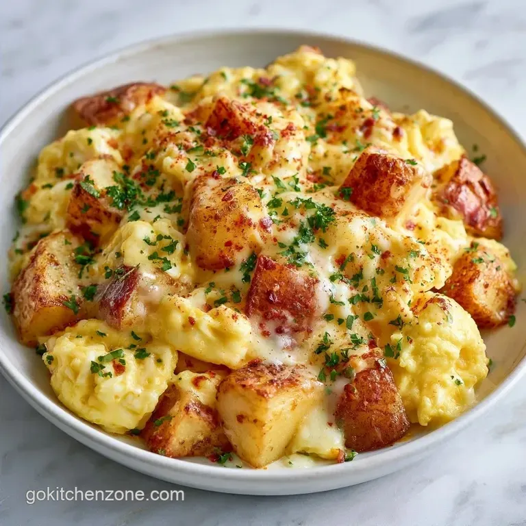 Cheesy Potato Egg Scramble: Crispy and Hearty