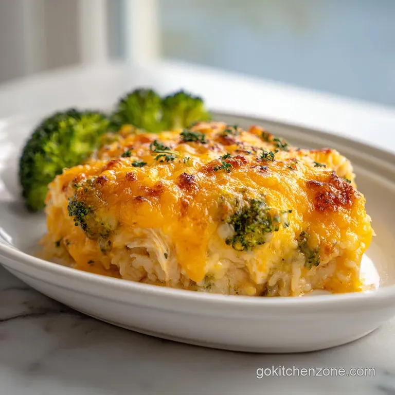 A steaming scoop of tender chicken and bright green broccoli on a clean white plate garnished with fresh parsley.