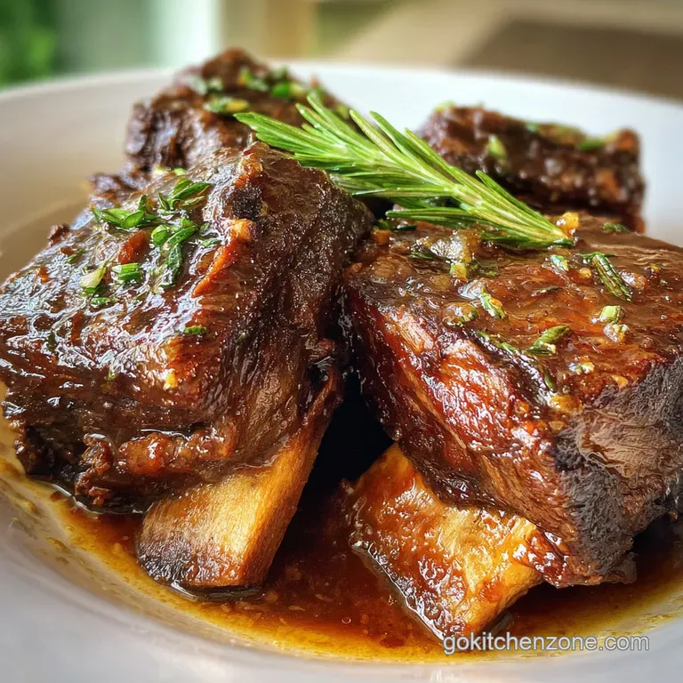 A single short rib, fork-tender, bathed in wine reduction. Creamy polenta swirls below, with bright green parsley garnish.