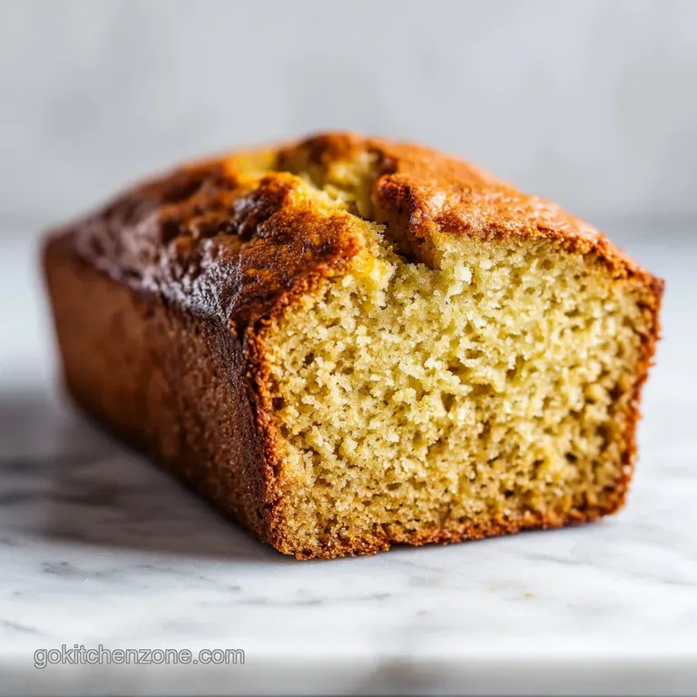 A thick slice of moist banana bread, drizzled with caramel and topped with a dollop of whipped cream.