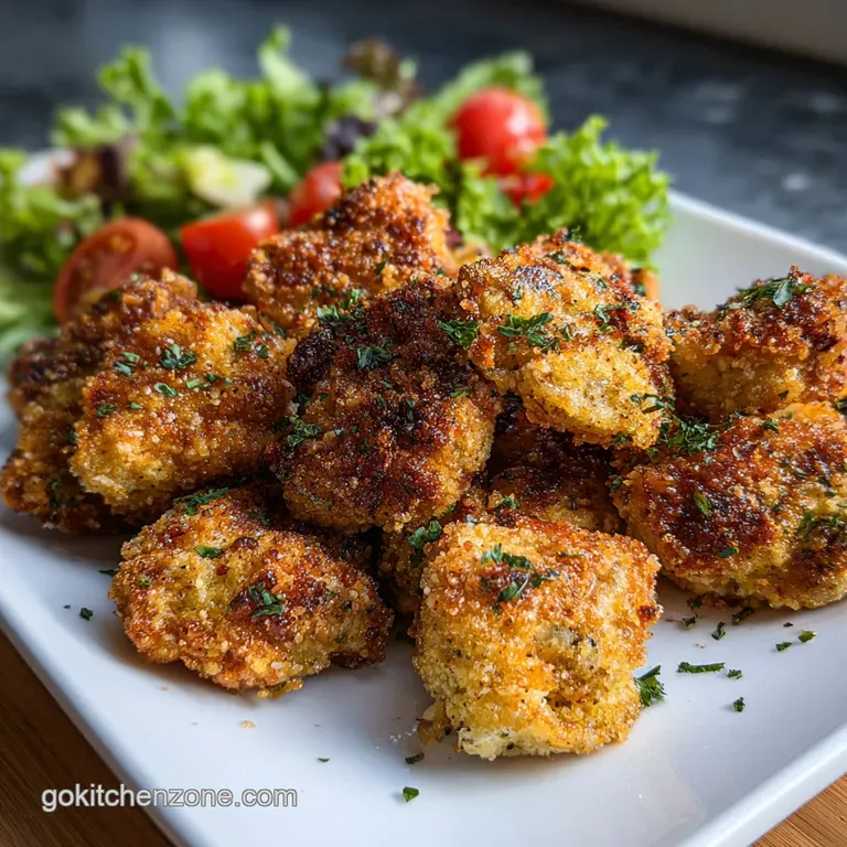 Perfectly arranged chicken pieces drizzled with a tangy sauce, served with vibrant green herbs on a clean white plate.