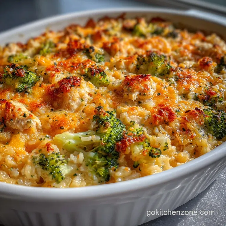 Easy Chicken Broccoli Rice Casserole in Oven with Cheddar Cheese