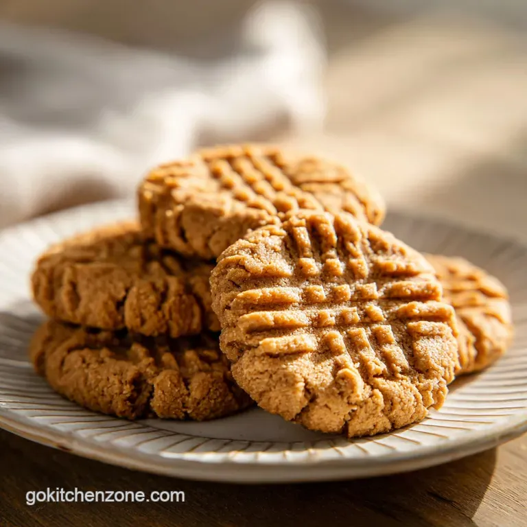 A trio of perfectly baked peanut butter cookies artfully arranged with a sprinkle of sea salt.