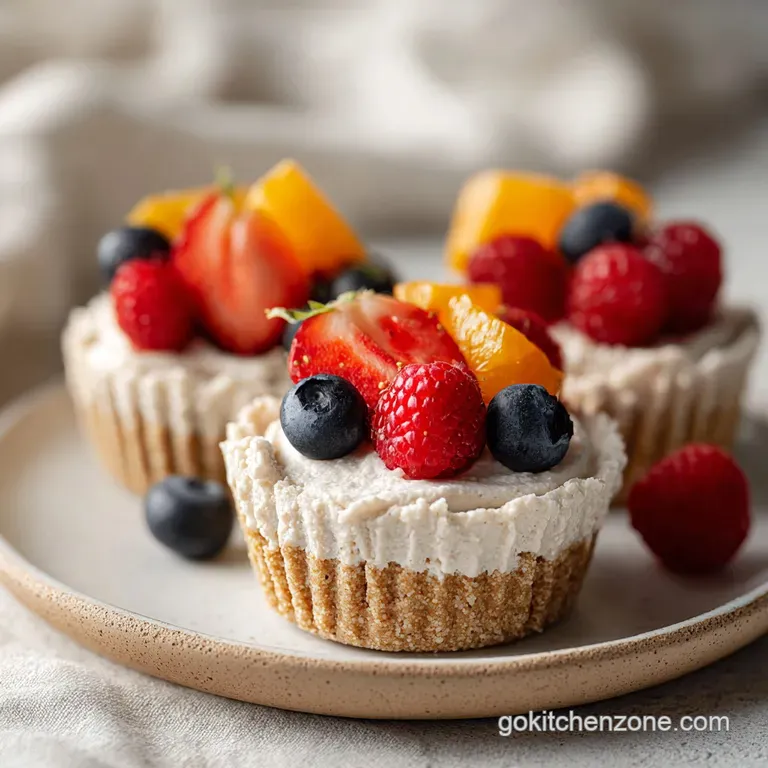 A single cheesecake cup topped with a perfectly ripe strawberry half, showcasing its creamy filling and golden crust.