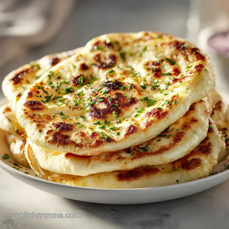 Warm, soft naan bread pieces arranged artfully beside a vibrant bowl of curry, garnished with cilantro.
