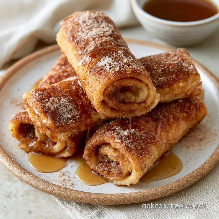 Neatly stacked golden rolls on a white platter, accented by fresh raspberries and a dusting of snowy powdered sugar.