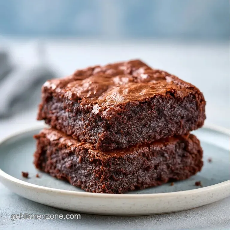 A square of rich chocolate cake dusted with snowy powdered sugar on a white ceramic plate with a fresh berry.