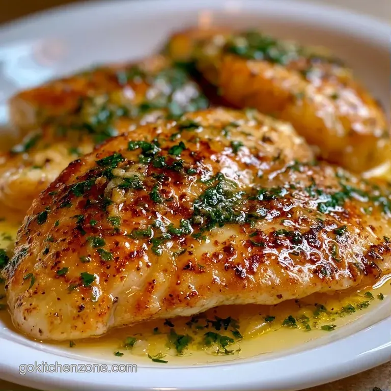 Two seared white fish fillets atop steamed asparagus, drizzled with lemon butter and topped with fresh parsley.