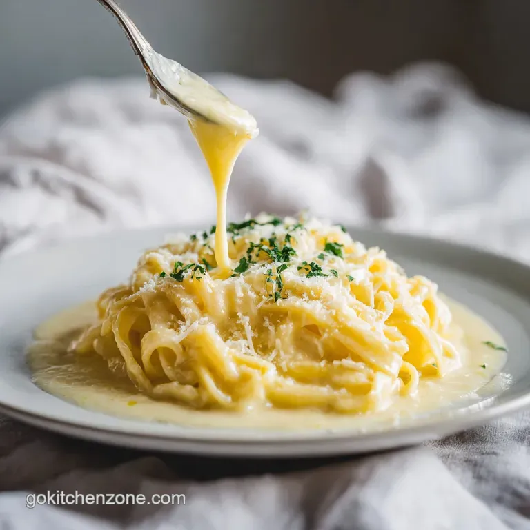 A generous swirl of velvety Alfredo sauce coating tender pasta, dusted with vibrant green parsley.