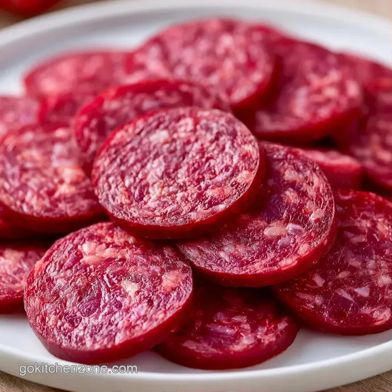 Thinly sliced dark red meat rounds paired with gourmet crackers and purple grapes on a dark slate serving tray.