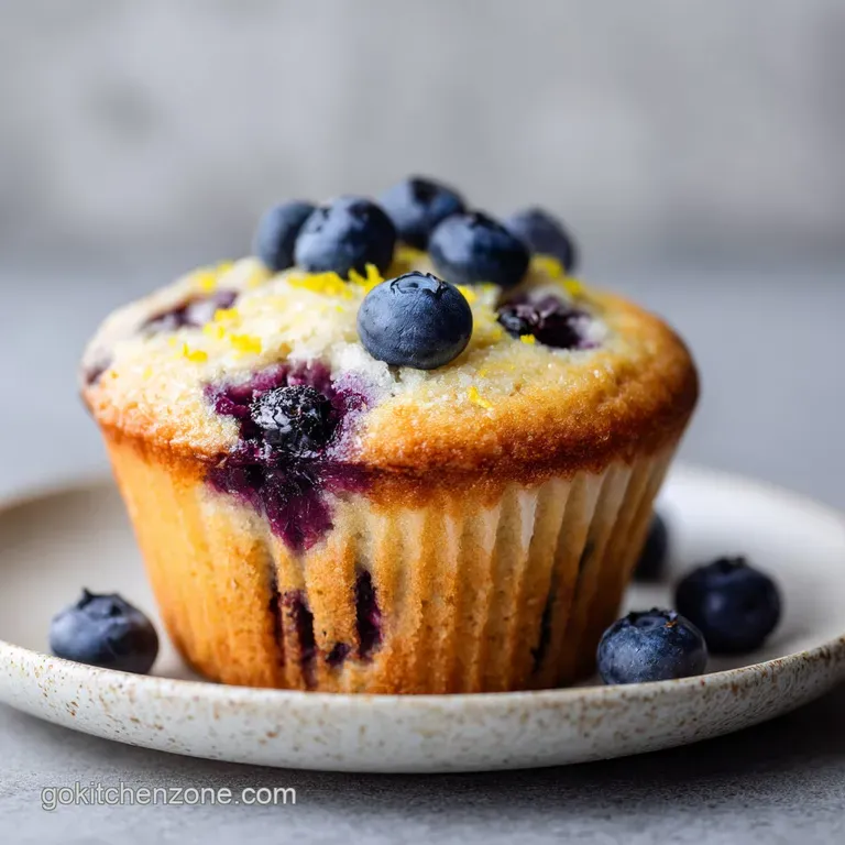 A trio of fluffy keto muffins artfully arranged on a white plate, adorned with fresh blueberries.