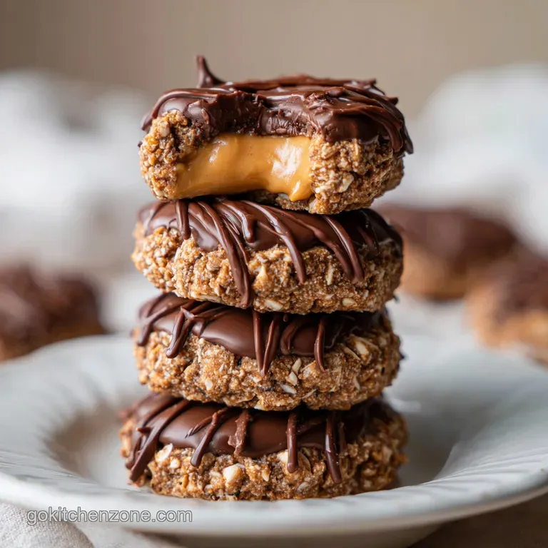 Delicately arranged peanut butter cookies on a white plate with a dusting of powdered sweetener.