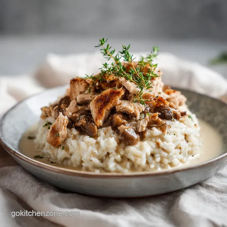 A steaming mound of savory chicken and rice, garnished with fresh parsley, presented in a rustic bowl.