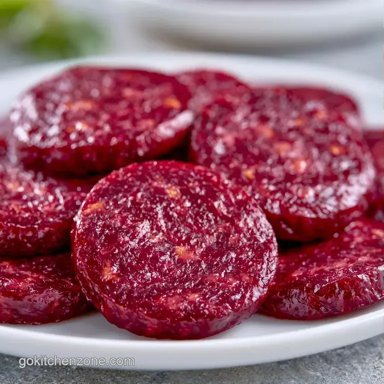 Neatly shingled rounds of dark mahogany sausage paired with creamy white cheese and crisp green pickles on slate.