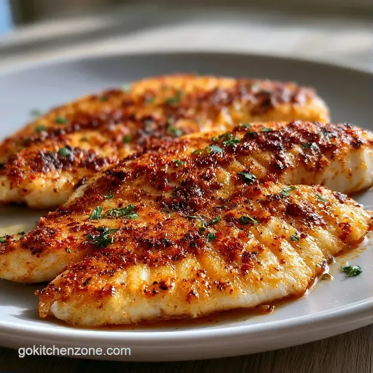 Flaky white fish fillet on a white ceramic plate paired with bright green asparagus and a buttery lemon glaze.