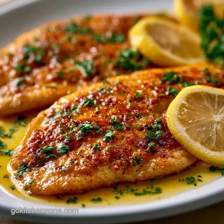 Elegantly plated seared white fish fillets with vibrant lemon wedges and saut&eacute;ed greens on a modern dish.