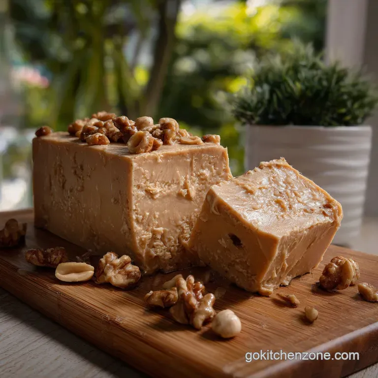 Elegant fudge squares artfully plated, garnished with a sprinkle of sea salt. A perfect balance of textures, inviting a sw...