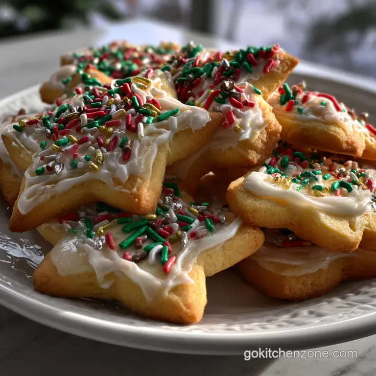 Elegant plate of sugar cookies. Crisp, light-golden edges contrast creamy centers. Cookies dusted with fine sugar, ready t...