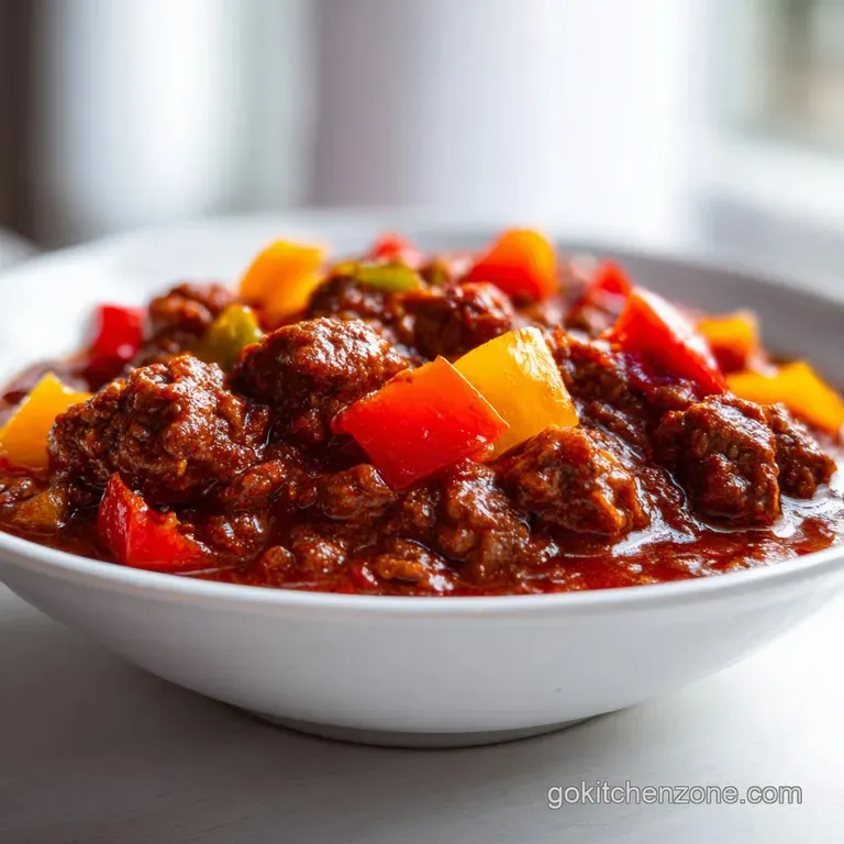 A ceramic bowl of hearty brown chili topped with a dollop of white sour cream and a sprinkle of vibrant green cilantro.
