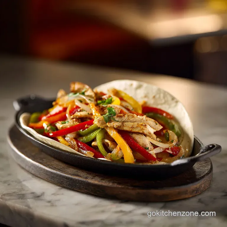 Plated chicken fajitas with vibrant peppers, garnished with cilantro and lime, beside warm tortillas ready to be rolled.