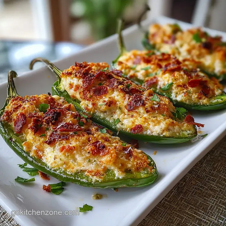 Elegant plate featuring a jalape&ntilde;o popper, sliced to reveal the creamy filling. Garnished with fresh herbs and a sprinkle ...