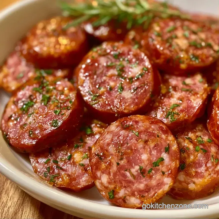 Symmetrical circles of reddish-brown cured meat on a slate board with creamy cheese and bright green cornichons.