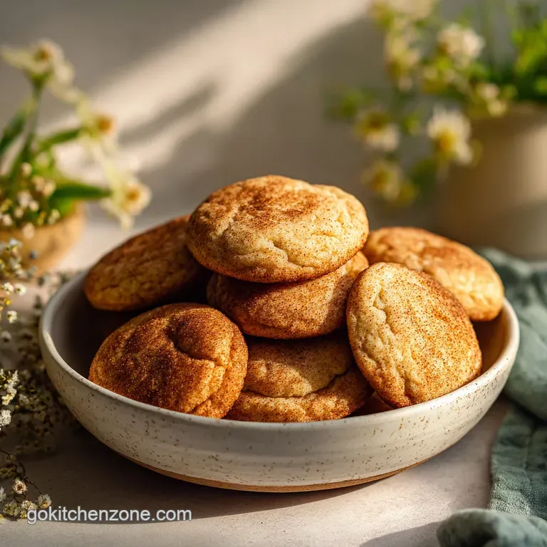Stack of soft, tan snickerdoodles dusted with cinnamon sugar, presented on a pale blue plate beside a glass of milk.