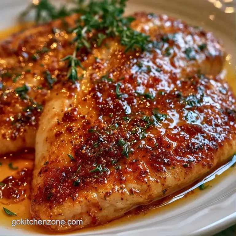 Flaky white fish fillet drizzled in a zesty mango-pepper glaze, served with steamed rice and fresh cilantro sprigs.