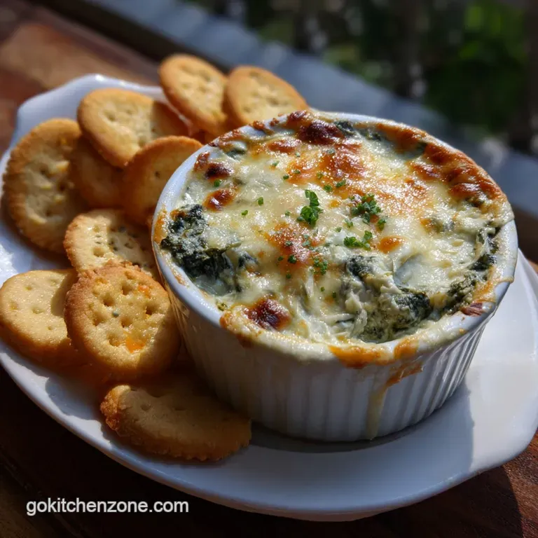 Warm, creamy dip artfully swirled in a small dish, surrounded by colorful crudit&eacute;s and crusty bread, ideal for sharing.