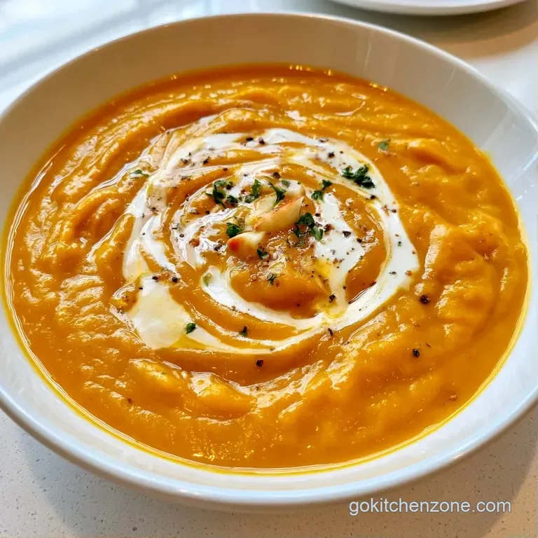 Smooth orange puree in a modern bowl paired with toasted sourdough slices on a textured grey linen tablecloth.