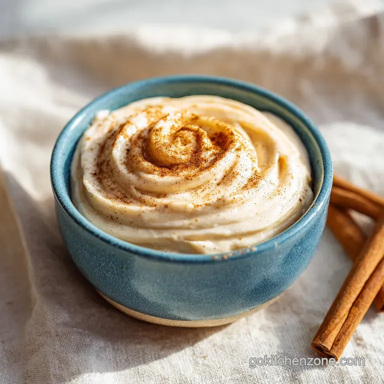 Whipped cinnamon butter in a decorative ramekin, light reflecting off its surface, promising a sweet and decadent treat.